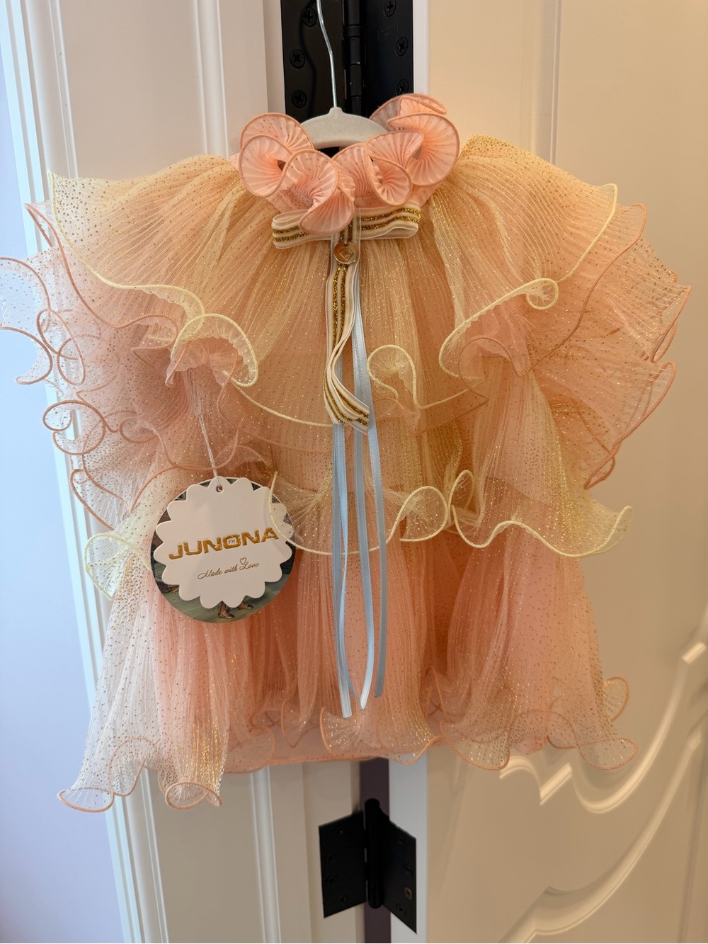 Girls Peach Ruffle Tulle Top